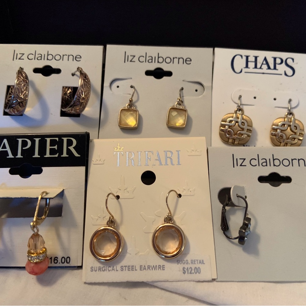 Costume Jewelry Bundle 6 Pairs Pierced Earrings New & Like New Napier Chaps Etc.